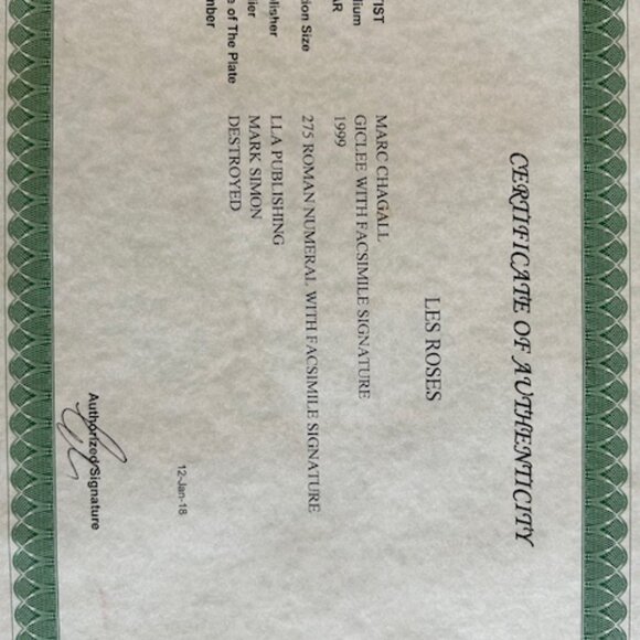 Marc Chagall "Les Roses" Framed 115/275 Limited Edition GICLEE - Picture 2 of 3